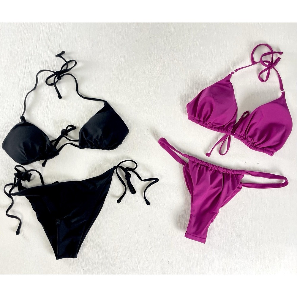 Lot Of 2 String Bikinis Spring Break Black Fuchsia Hot Sexy Summer Women L New
